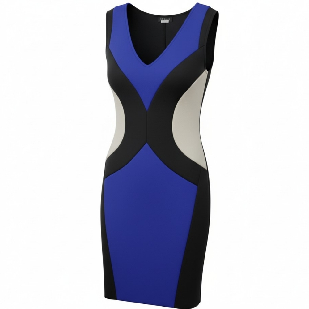Venus blue black cream sleeveless colorblock v neck sheath dress women's Size 14